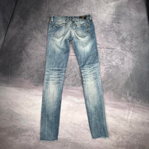 Buckle Black Fit No 53 Skinny Jeans Womens 26x32 Blue Rhinestone Star Y2K Grunge - Picture 7 of 8